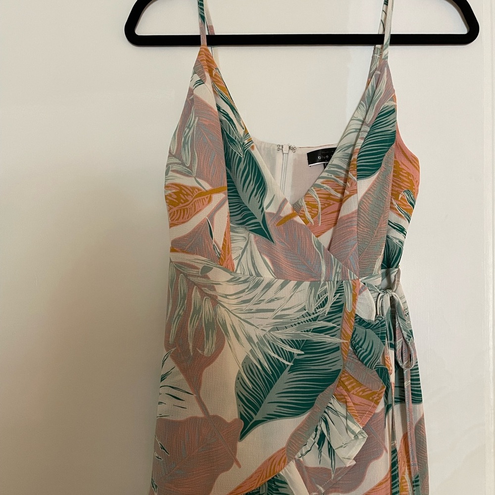 Blue blush wrap front skort romper M